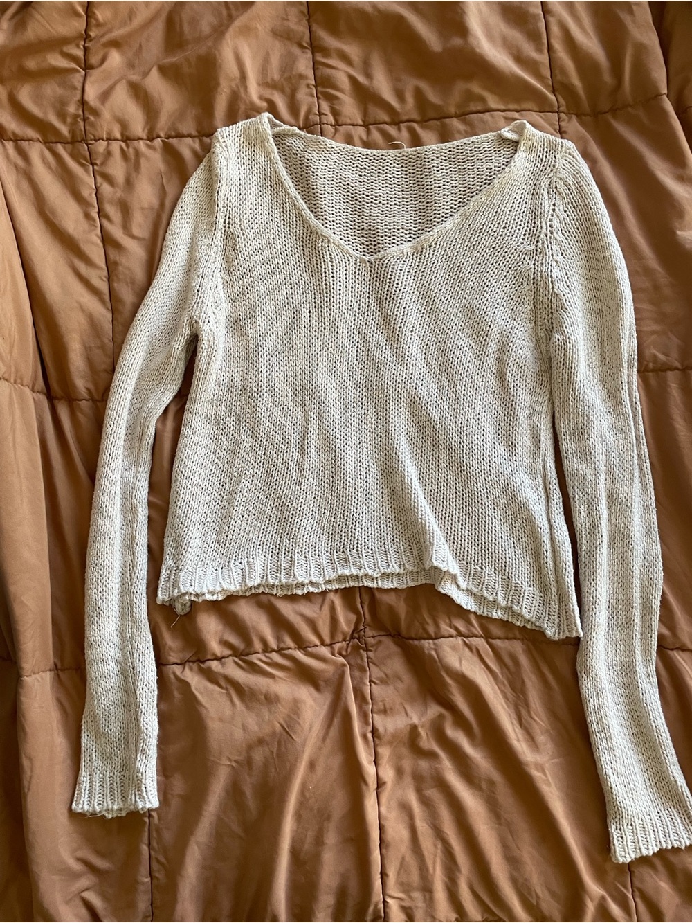 Lightweight Cream Knit Long Sleeve Sweater